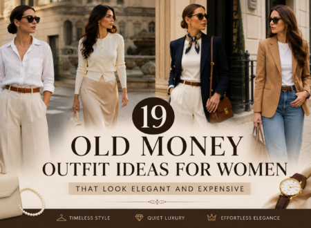 Old Money Outfit Ideas for Women featuring elegant neutral outfits including blazers, linen trousers, midi skirts, and timeless luxury fashion inspiration.